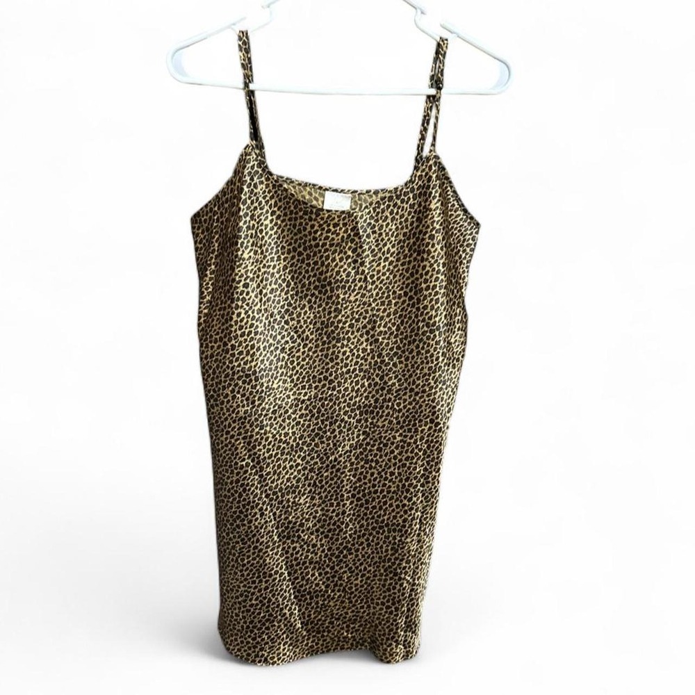 brown leopard-print satin slip dress - L
